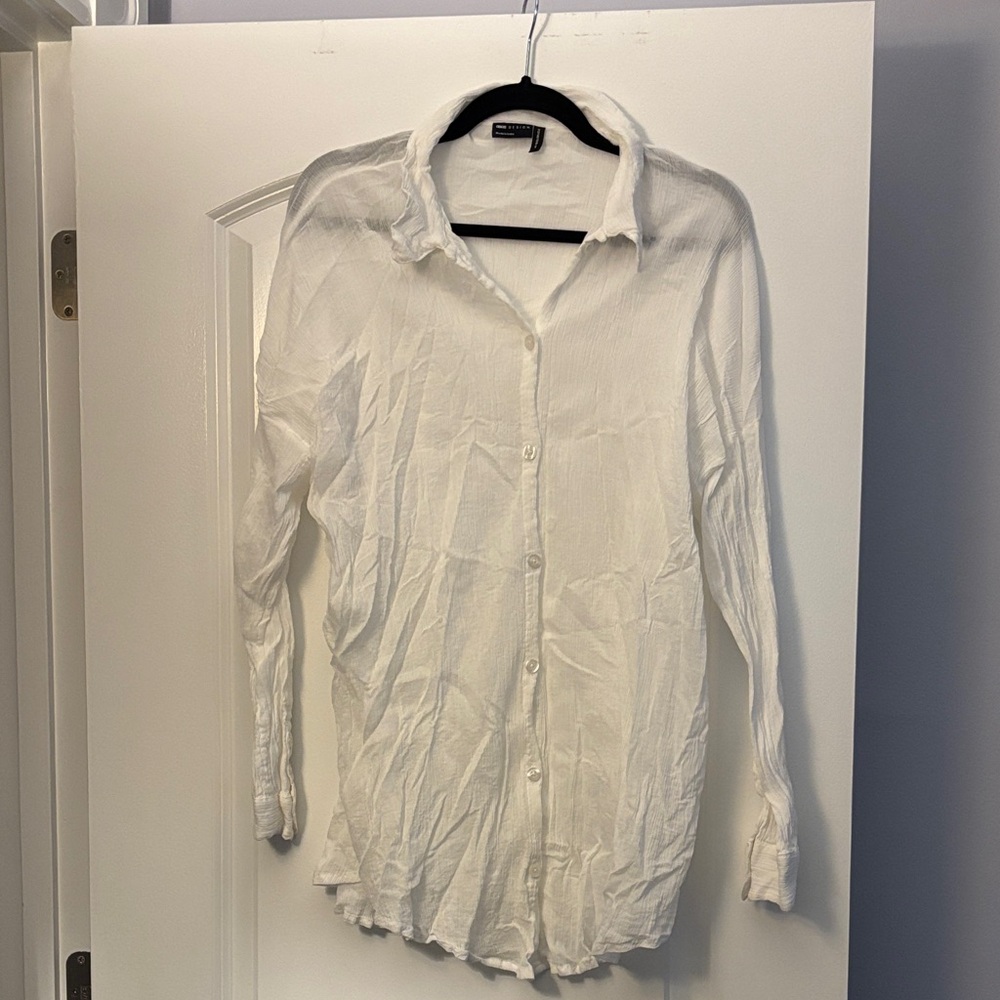 White Crinkled Button-Up Shirt